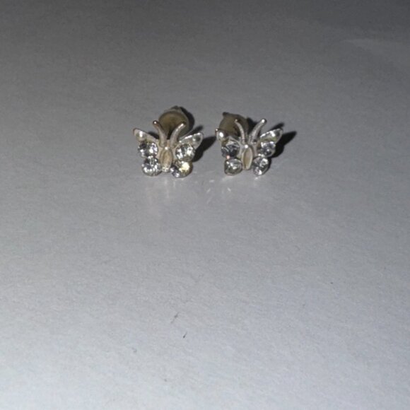 8.52mm Clear Butterfly Cz And Sterling Post Earrings - Picture 8 of 15